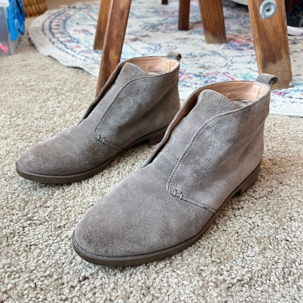 Franco Sarto Isolde Suede Ankle Booties Taupe 8 Slip On